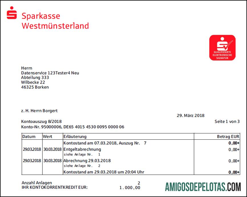 Germany Sparkasse extrato bancário amostra